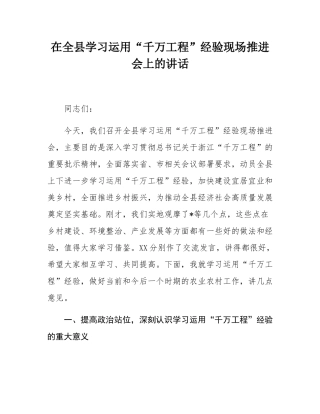 在全县学习运用“千万工程”经验现场推进会上的讲话.docx