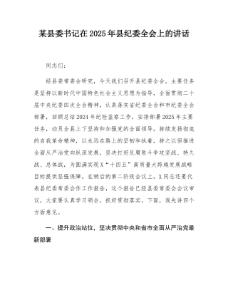 某县委书记在2025年县纪委全会上的讲话.docx