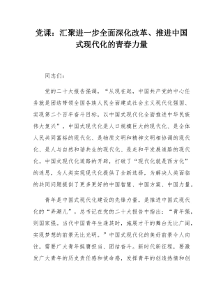 党课：汇聚进一步全面深化改革、推进中国式现代化的青春力量.docx