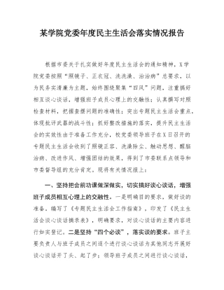 某学院党委年度民主SH会落实情况报告.docx