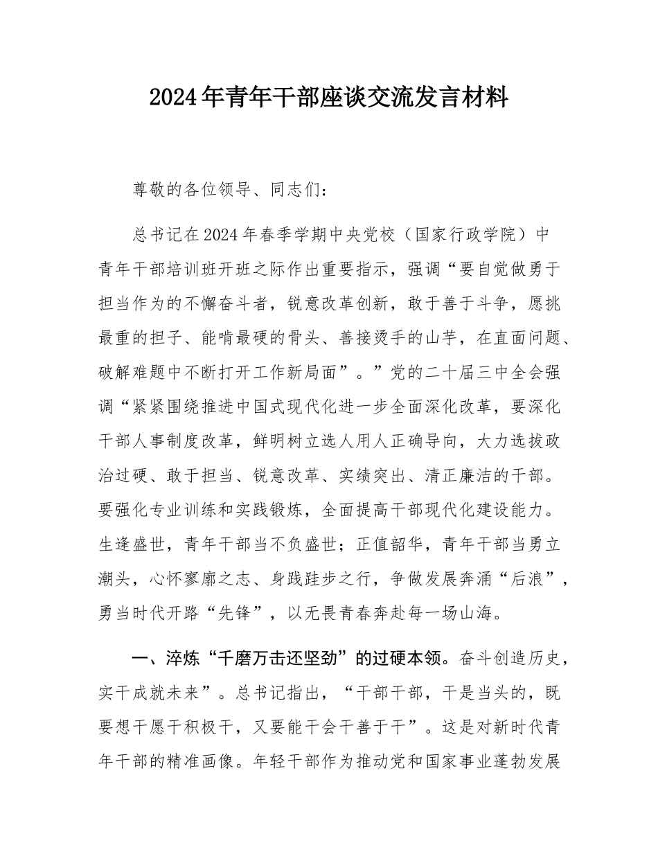 2024年青年干部座谈交流发言材料.docx_第1页