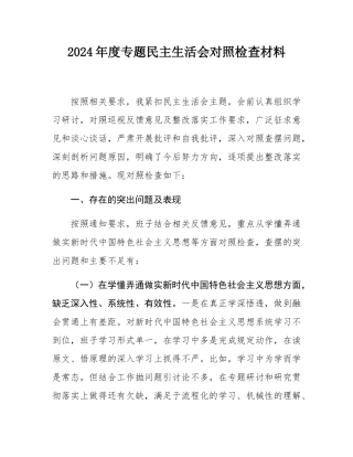 2024年度专题民主生活会对照检查材料.docx