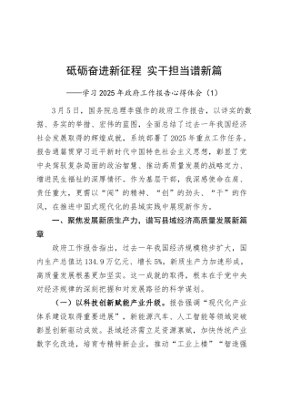 2篇学习2025年政府工作报告心得体会：砥砺奋进新征程 实干担当谱新篇20250319.docx