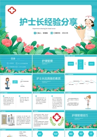 2022护士长经验分享PPT简洁卡通护士长职业素质管理经验分享主题模板.pptx