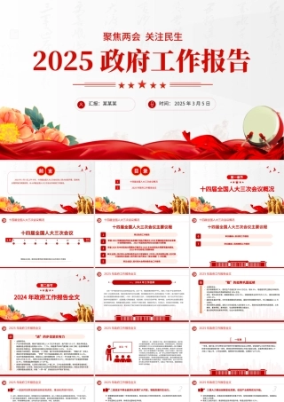 2025全国两会政府工作报告PPT大气简洁聚焦两会关注民生课件.pptx
