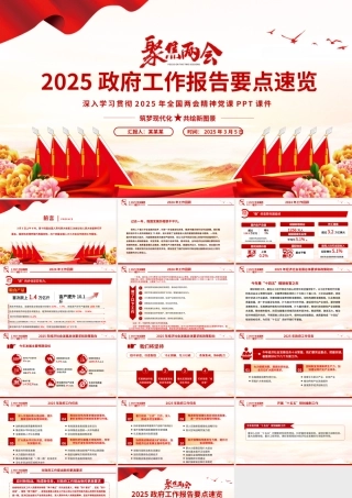 2025政府工作报告要点速览PPT红色大气学习全国两会精神党课课件.pptx
