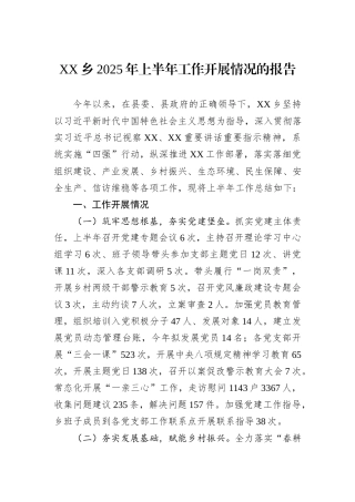XX乡2025年上半年工作开展情况的报告.docx