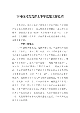 市科技局党支部上半年党建工作总结.docx