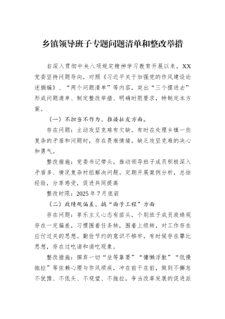 乡镇领导班子专题问题清单和整改举措.docx