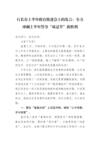 行长在上半年收官推进会上的发言：全力冲刺上半年誓夺“双过半”新胜利.docx