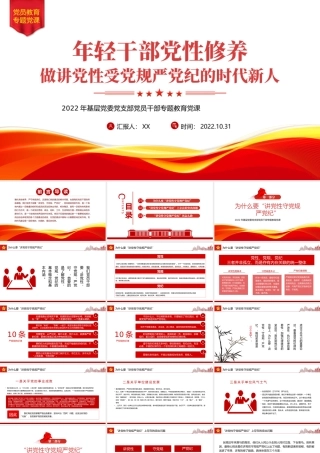 2022年轻干部党性修养PPT简洁党建风做讲党性守党规严党纪的时代新人专题党政党建课件模板.pptx