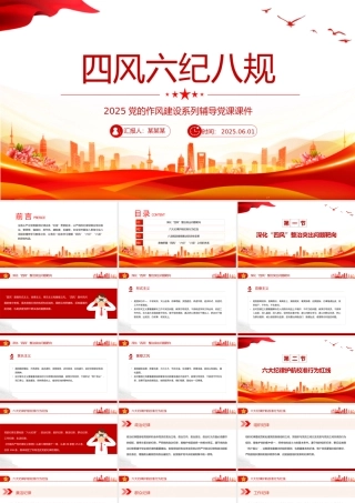 2025四风六纪八规PPT简洁风党的作风建设党课课件.pptx