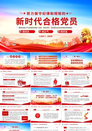 努力做守纪律和规矩的新时代合格党员PPT红色简洁党员干部党史学习教育党课.pptx