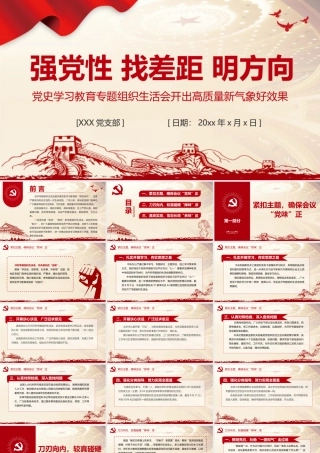 强党性找差距明方向PPT红色大气党史学习教育专题组织生活会开出高质量新气象好效果党课课件.pptx