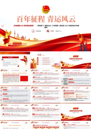 百年征程青运风云PPT党建风2022年团史知识专题辅导党课课件模板.pptx