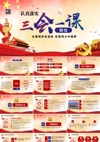 大气简约基层党支部党建工作三会一课框架完整PPT模板.pptx