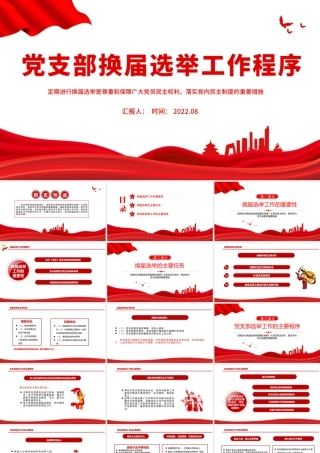 党支部换届选举工作程序PPT党政风党支部换届选举工作程序专题党课课件模板.pptx