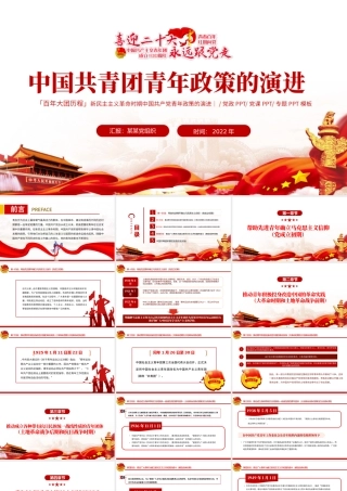 中国共青团青年政策的演讲PPT红色大气风庆祝中国共青团建团100周年专题党课课件模板.pptx