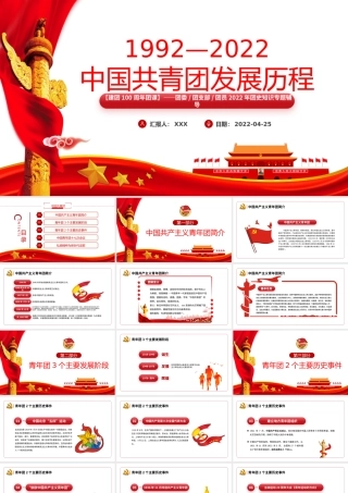 中国共青团发展历程PPT红色党政风2022年建团100周年团史知识专题辅导课件模板.pptx