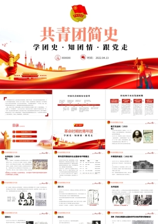 共青团简史团课PPT红色党政风庆建团百年学团史知识专题课件模板.pptx