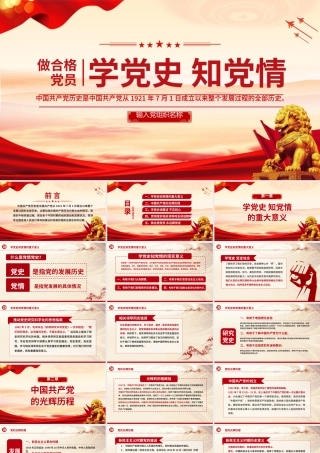 红色简洁学党史知党情做合格党员PPT党员干部学习教育党课课件.pptx