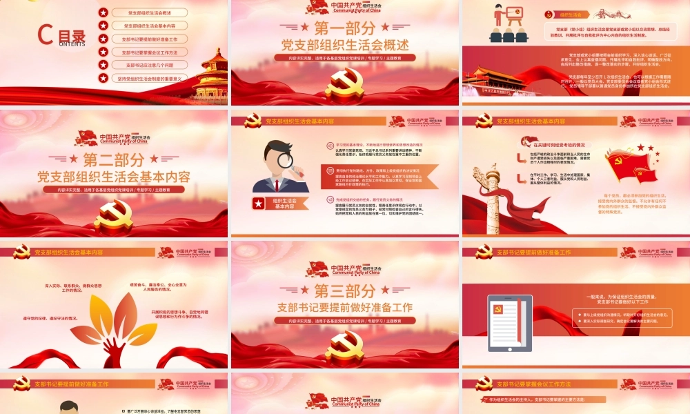 基层党组织如何主持召开组织生活会PPT红色党政风基层党组织党支部组织生活会党员学习教育党课.pptx