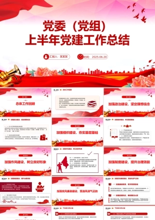 简洁大气党委（党组）上半年党建工作总结PPT模板.pptx