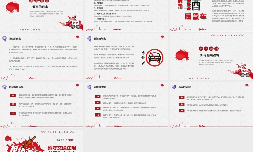简约卡通插画拒绝酒驾遵守交通法规关爱生命安全ppt.pptx