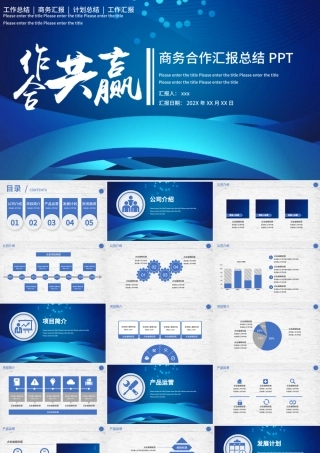 蓝色简约合作共赢企业文化宣传商务计划策划汇报PPT模板.pptx