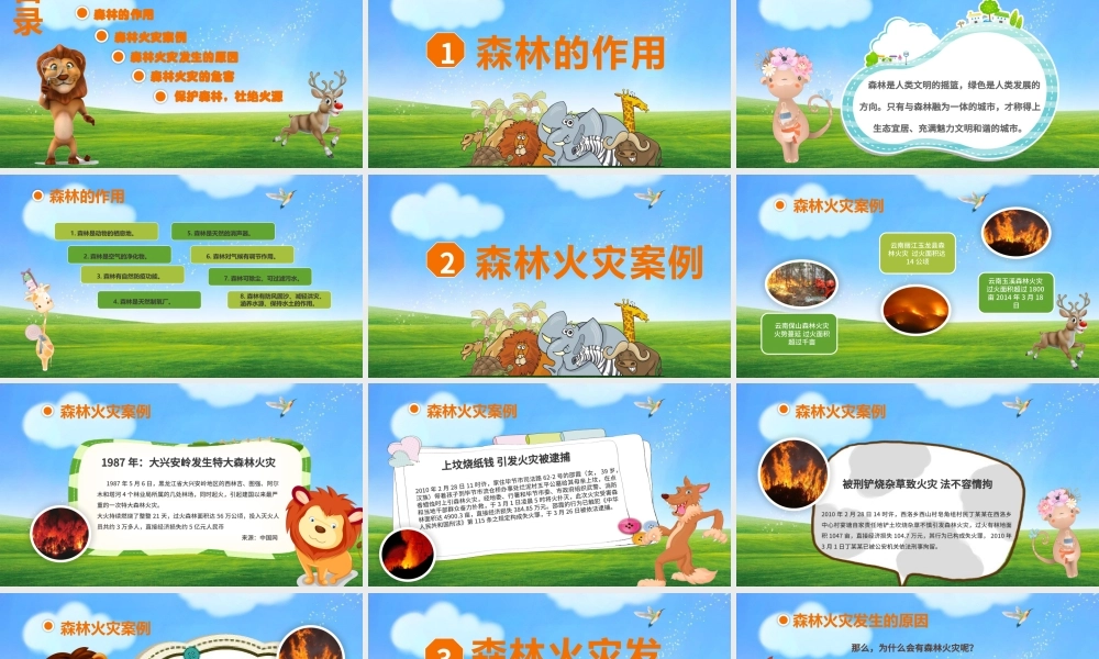 绿色卡通校园森林防火安全知识主题班会课件PPT模板.pptx