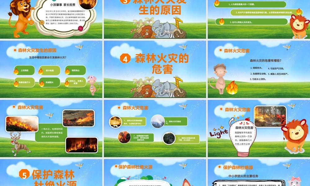 绿色卡通校园森林防火安全知识主题班会课件PPT模板.pptx