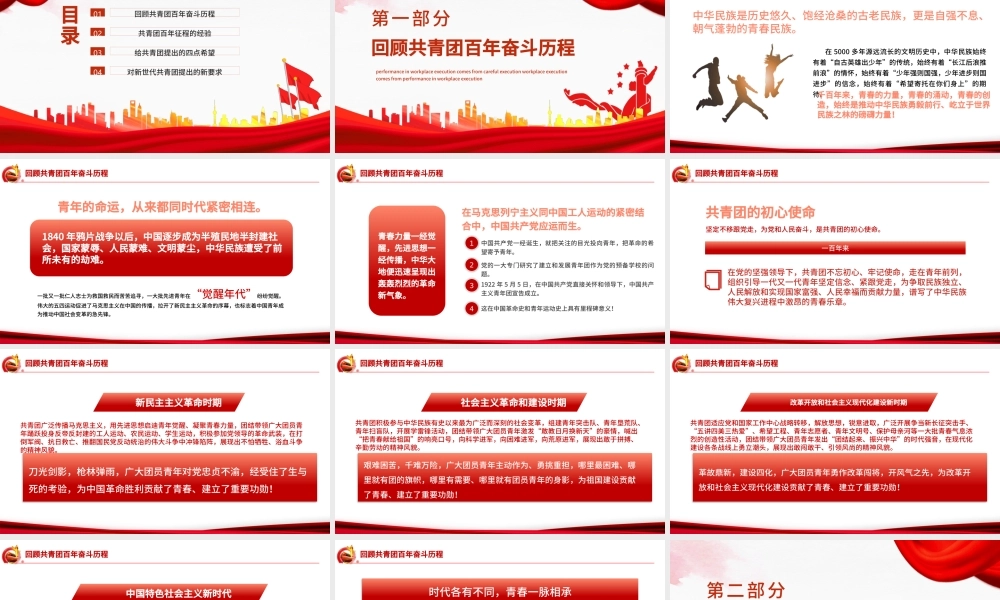 青春心向党建功新时代PPT精品庆祝中国青年团成立100周年课件模板.pptx