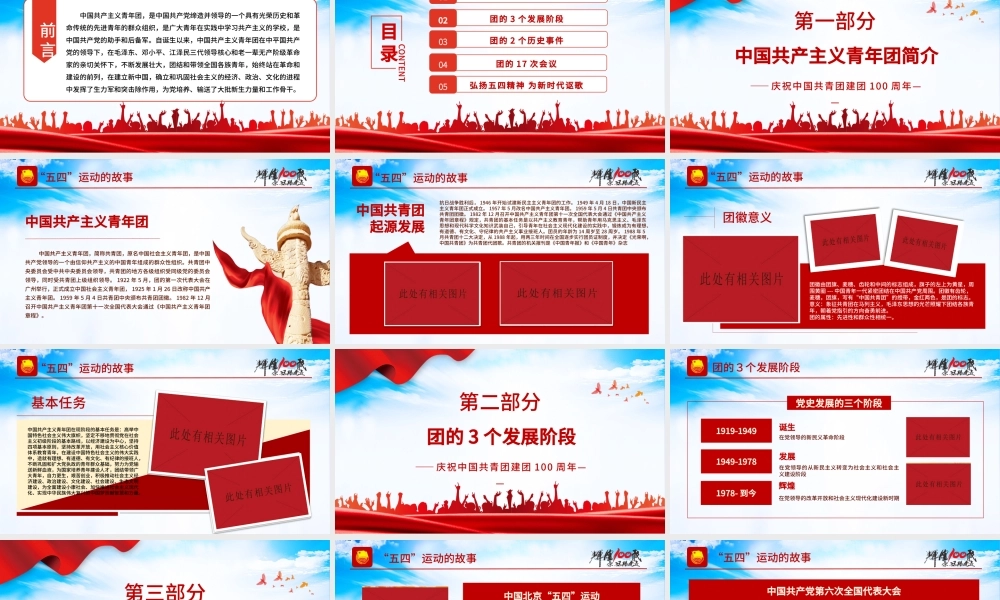 庆建团百年学团史知识PPT红色精品庆祝共青团团史100周年专题党课课件模板.pptx