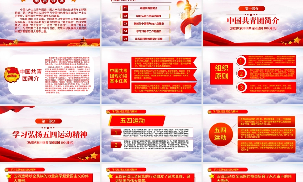 庆祝建团100周年红色大气风热烈庆祝中国共青团成立一百周年青春心向党建功新时代专题党课课件模板.pptx
