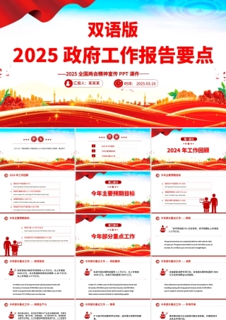 双语版2025政府工作报告要点PPT两会精神宣传课件.pptx