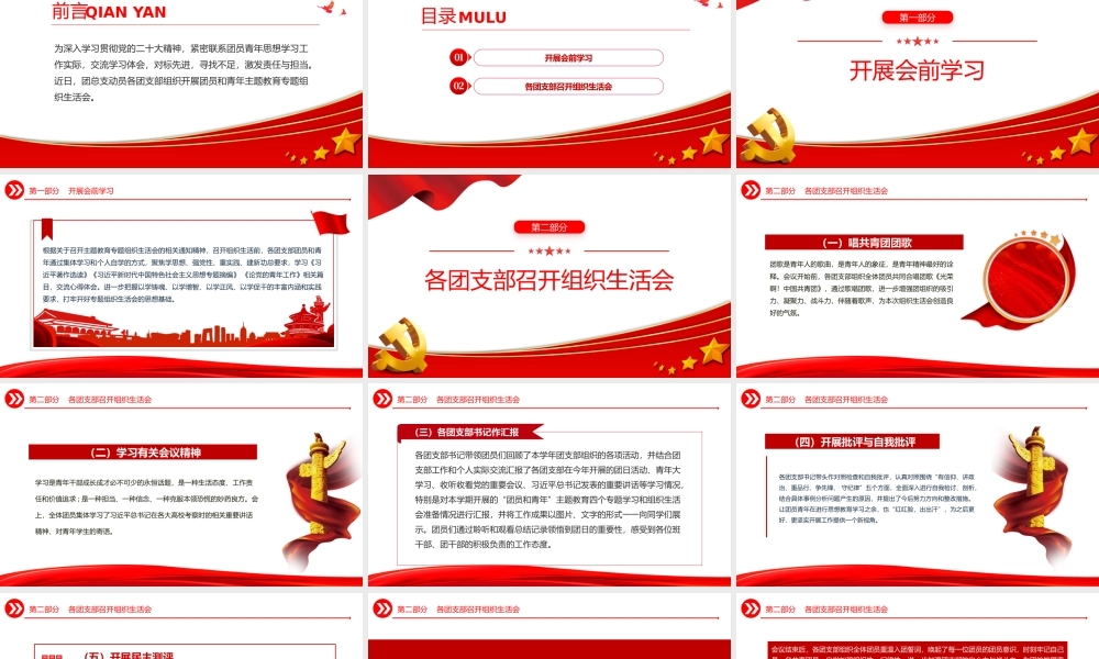 团组织生活会PPT党建风团支部主题教育组织生活会模板下载.pptx