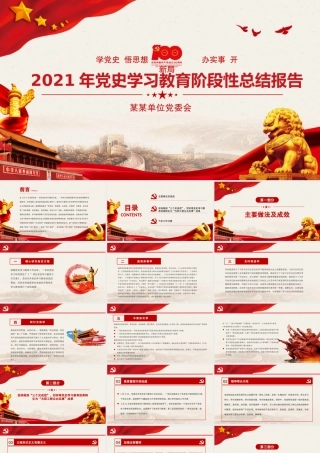 学党史悟思想办实事开新局PPT红色简洁2021年党史学习教育阶段性总结报告实用党课课件.pptx