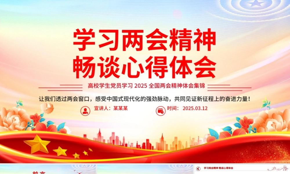 学习两会精神畅谈心得体会PPT高校学生党员学习2025两会精神体会集锦.pptx