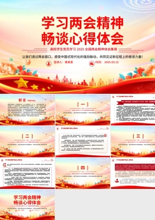学习两会精神畅谈心得体会PPT高校学生党员学习2025两会精神体会集锦.pptx