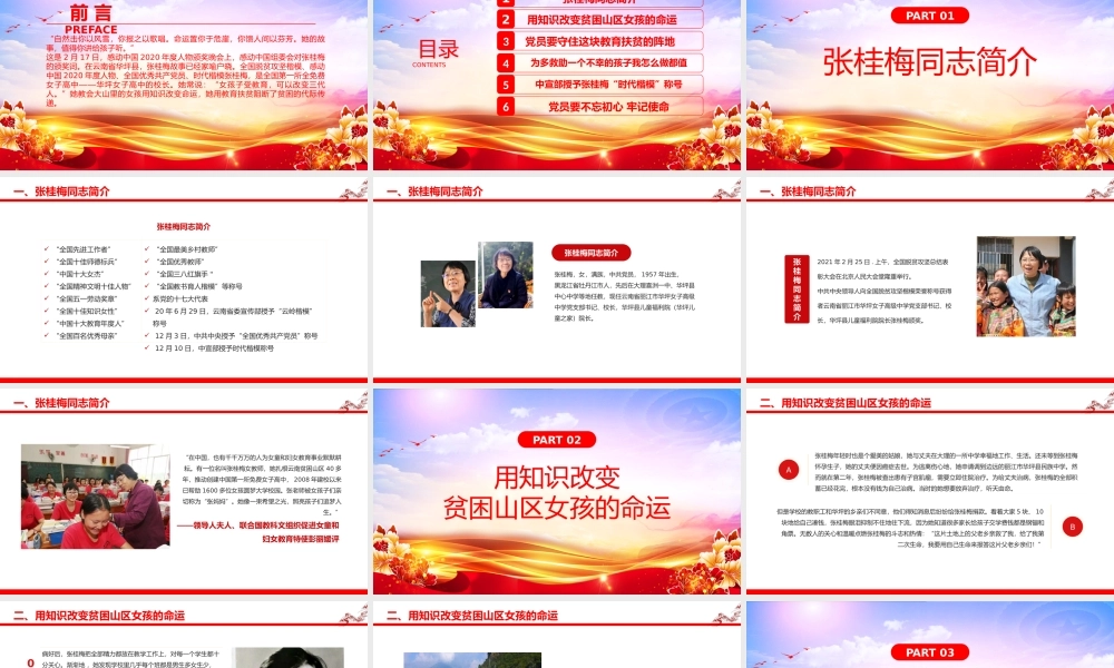 学习张桂梅先进事迹PPT简约党建风学习时代楷模张桂梅先进事迹主题党课课件模板下载.pptx