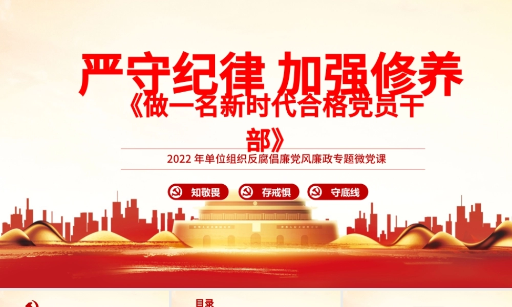 严守纪律加强修养PPT红色党政风做一名新时代合格党员干部党政学习党课模板.pptx