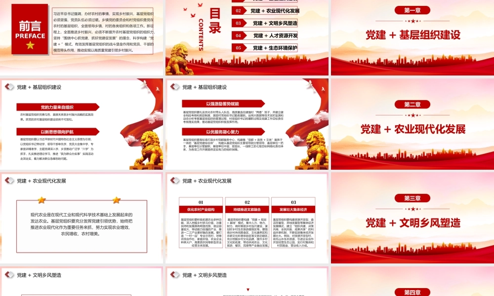 以“党建 +”模式高质量引领乡村振兴PPT红色实用围绕中心抓党建抓好党建促发展党课课件.pptx
