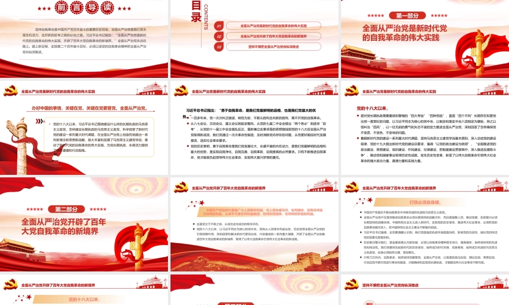 以自我革命精神把全面从严治党向纵深推进PPT党政风党支部主题党日专题党课课件模板.pptx