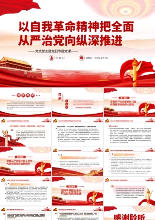 以自我革命精神把全面从严治党向纵深推进PPT党政风党支部主题党日专题党课课件模板.pptx