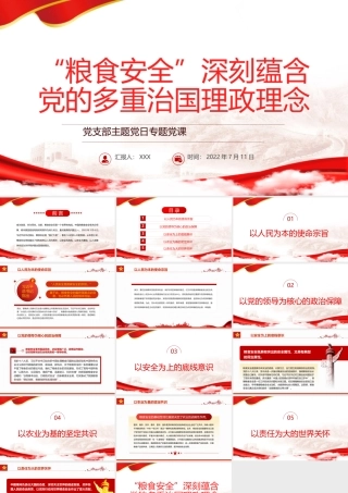 “粮食安全”深刻蕴含党的多重治国理政理念PPT党政风党支部主题党日专题党课课件模板.pptx