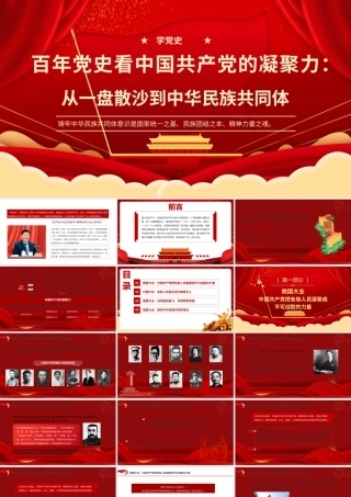 2021百年党史看中国共产党的凝聚力PPT红色党政风从一盘散沙到中华民族共同体党课课件.pptx