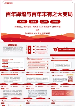 2021百年辉煌与百年未有之大变局PPT党政部门2021年党史学习教育专题党课PPT模板.pptx
