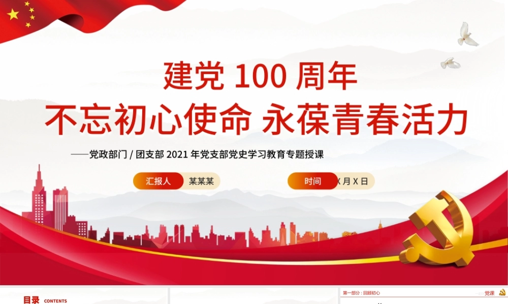 2021不忘初心使命永葆青春活力PPT党政风党史党员教育专题党课.pptx