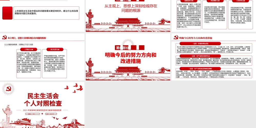 2021民主生活会个人对照检查PPT党员学习教育专题微党课模板.pptx