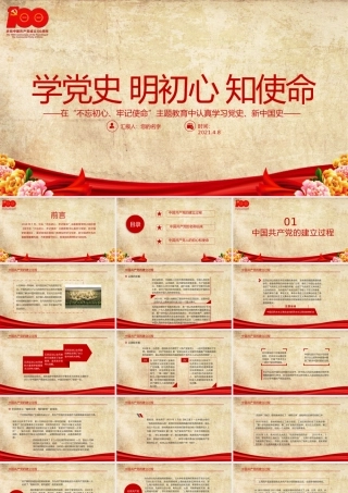 2021学党史明初心知使命PPT怀旧风百年党史教育专题党课模板.pptx